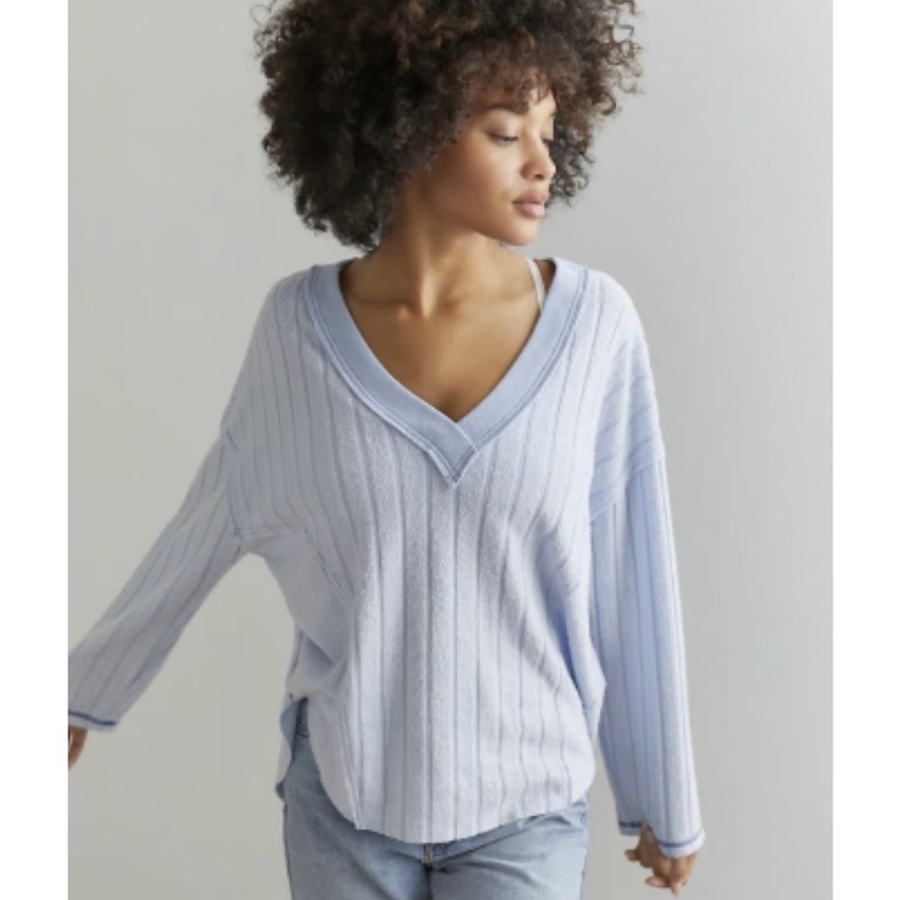 Light Blue V-Neck Women's Sweater